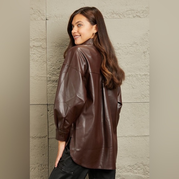 e.Luna Vegan Leather Button Down Shirt - Picture 2 of 5